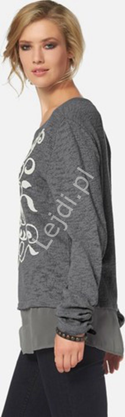 Szara bawełniana bluzka Aniston z szyfonowym dołem ala koszula