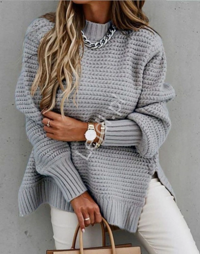 Szary sweter damski z grubym splotem 8910