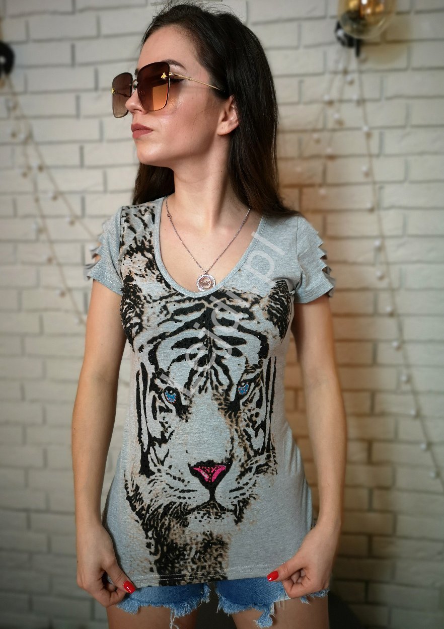  Szary T-shirt z tygrysem