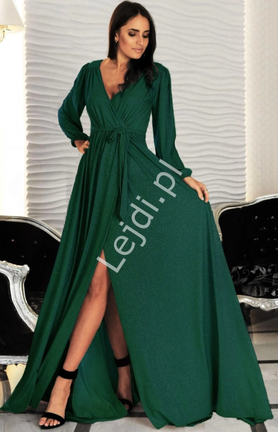 Butelkowo zielona sukienka wieczorowa na wesele, na studniówkę, na bal, m447