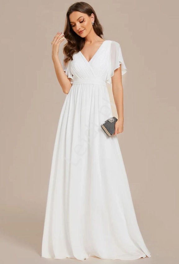 Szyfonowa sukienka ślubna z rękawem ala motylek, elegancka suknia ślubna 0164
