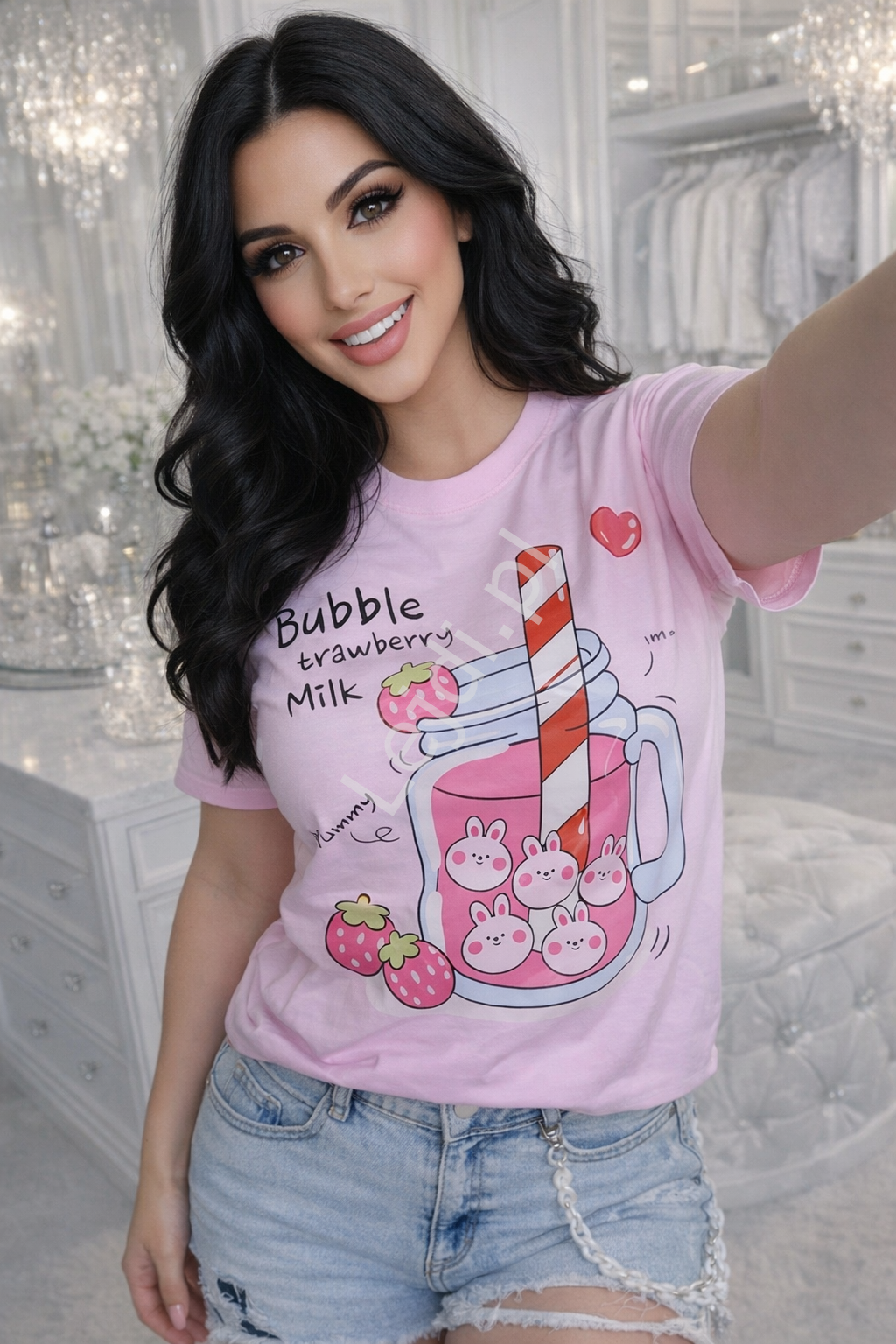 T-shirt damski Bubble strawberry milk shake jasno różowa