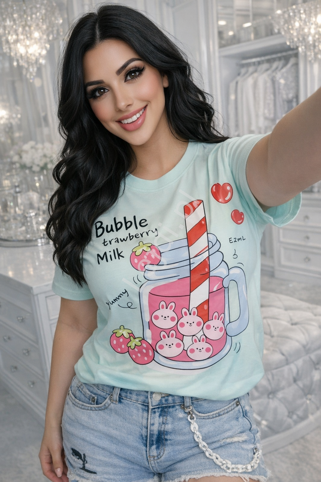 T-shirt damski Bubble strawberry milk shake mięta