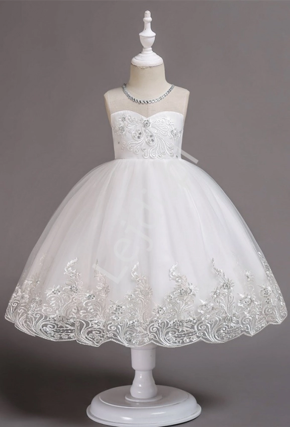 Tiulowa biała sukienka na roczek 561