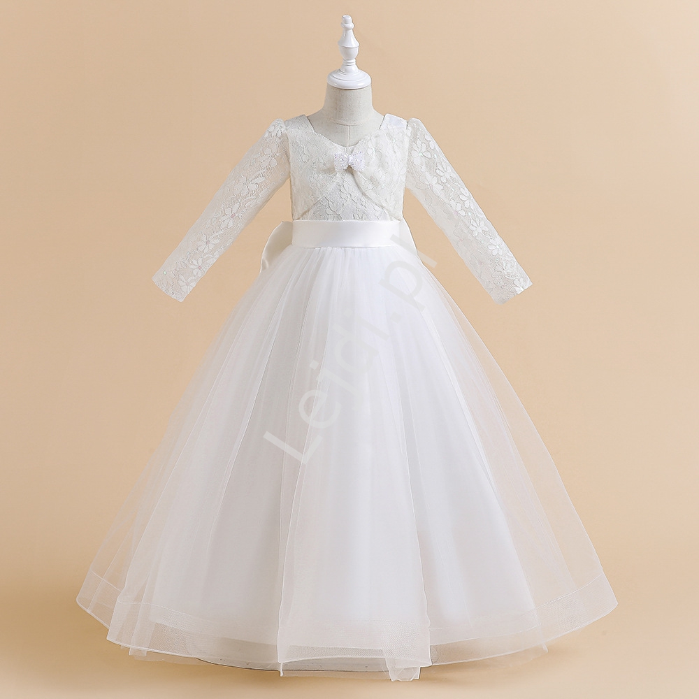 Tiulowa sukienka dla dziewczynki w białym kolorze, biała sukienka na komunię, na biały tydzień LP-322