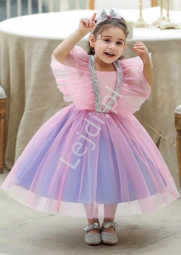 Tiulowa sukienka dla dziewczynki w odcieniach fioletu i różowego 2065