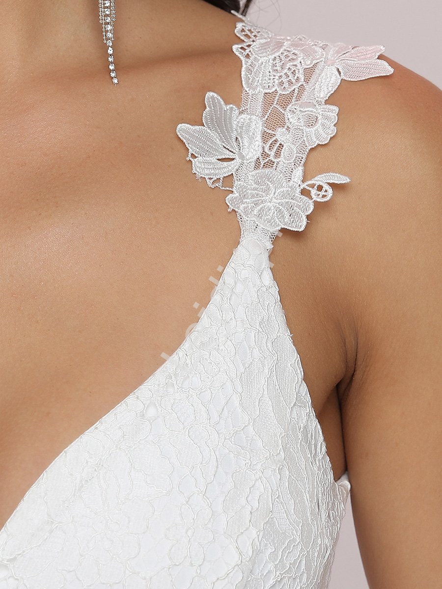 Tiulowa sukienka ślubna z koronkową górą, wysmuklająca suknia ślubna o kroju w literę A