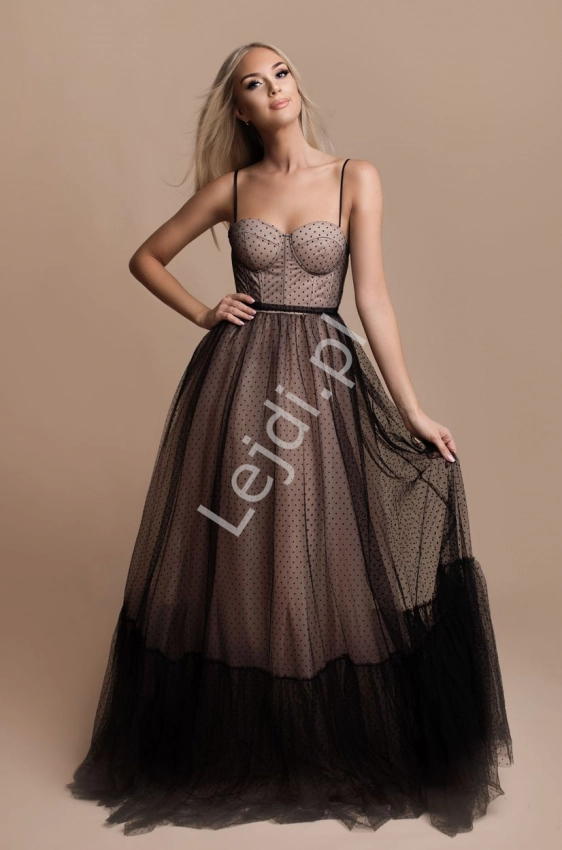 Tiulowa sukienka wieczorowa w groszki, balowa suknia z gorsetem 2356