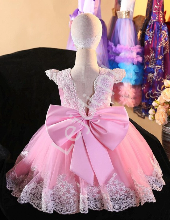 Tiulowa sukienka z perełkami na roczek, na wesele dla dziewczynki  + opaska 0708