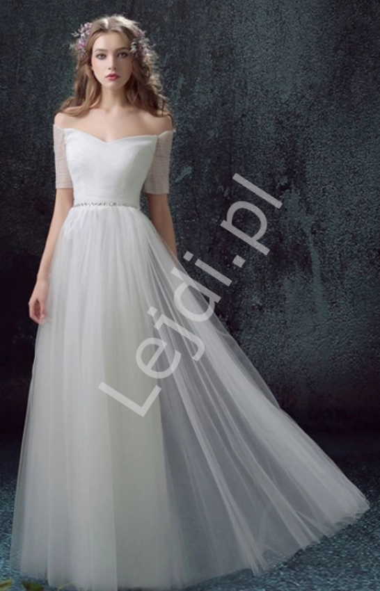 Biała długa tiulowa obfita spódnica z kryształkami w pasie, ślubna spódnica