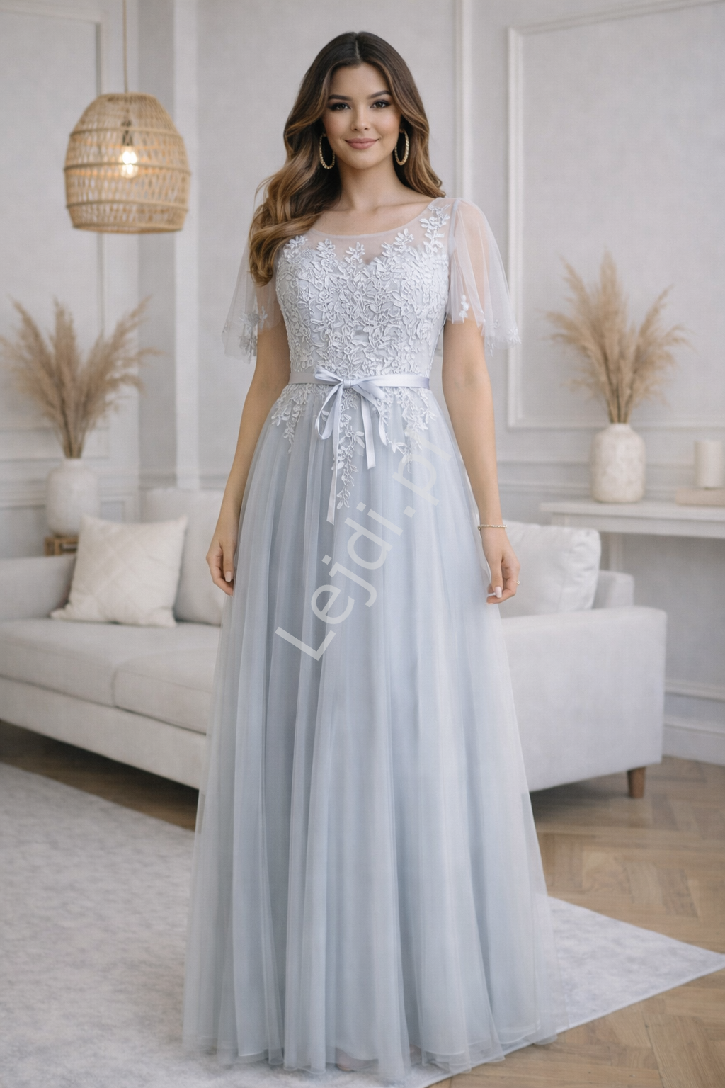 Tiulowa szara sukienka wieczorowa na wesele, na studniówkę nr8