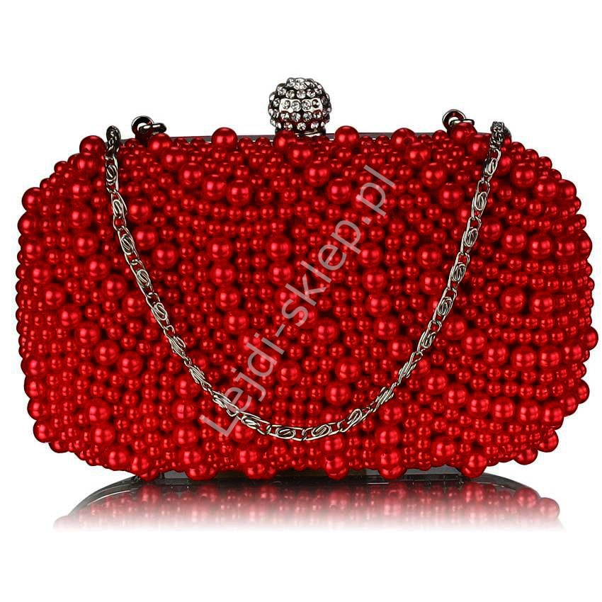 Torebka z czerwonymi perłowymi koralami | torebka sztuczne perełki