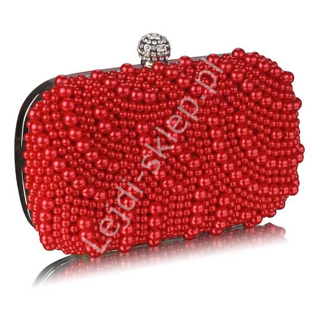 Torebka z czerwonymi perłowymi koralami | torebka sztuczne perełki
