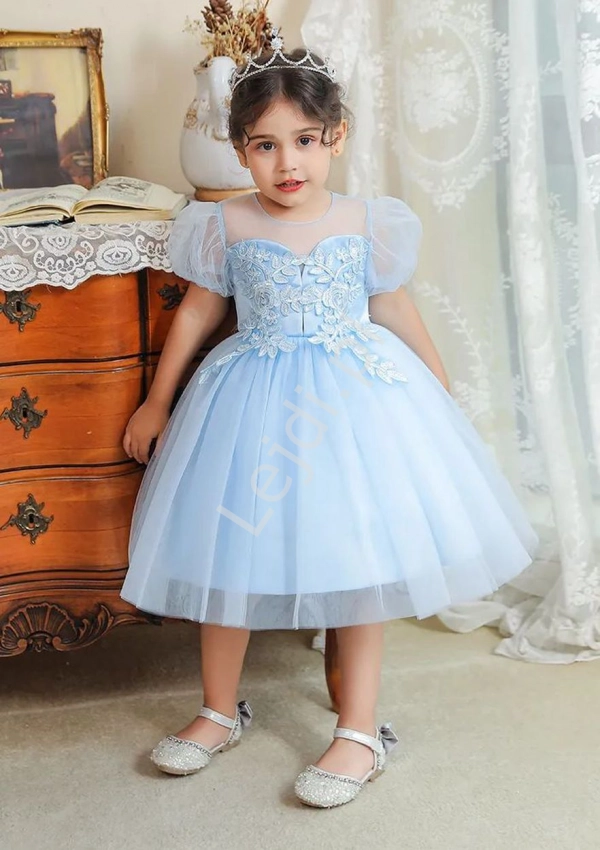 Błękitna  sukienka z falbanami dla dziewczynki 2089