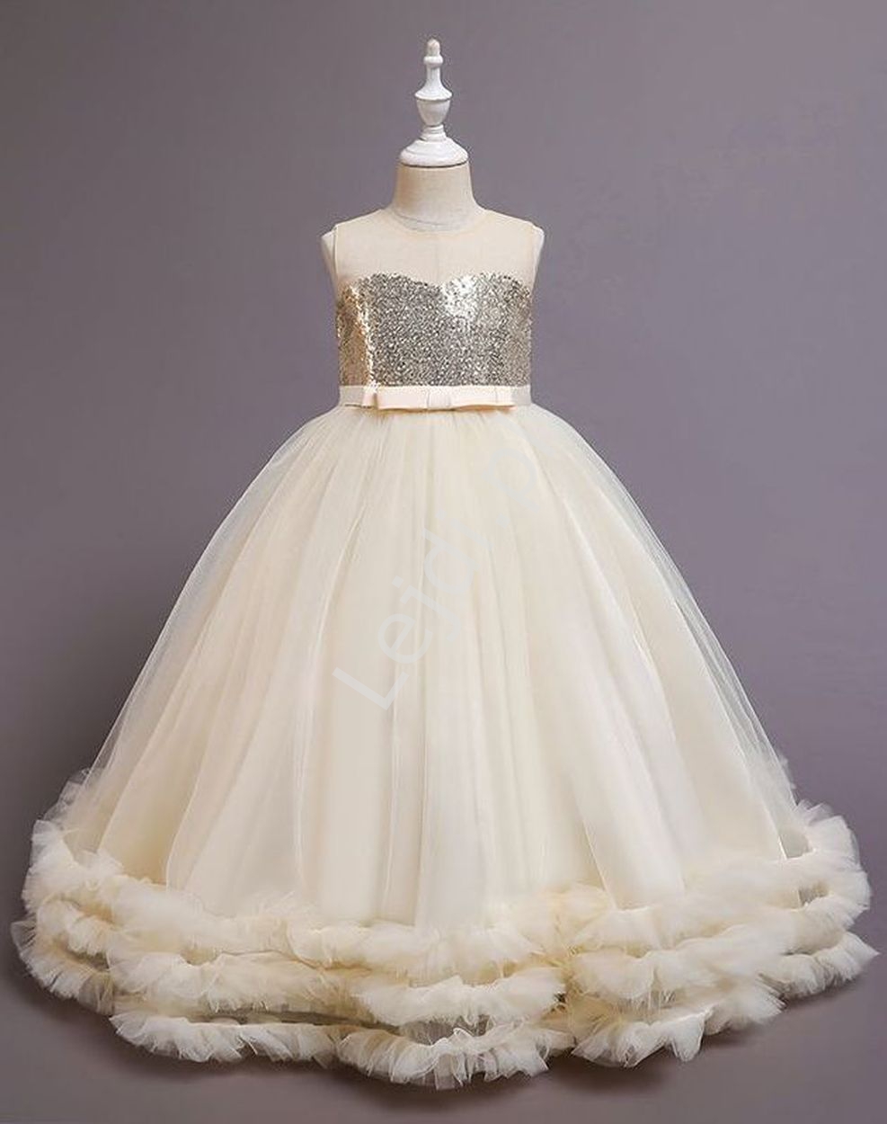 Waniliowa suknia dziecięca na wesele, dla małej druhny, balowa suknia dla dziewczynki 8001 - Lejdi