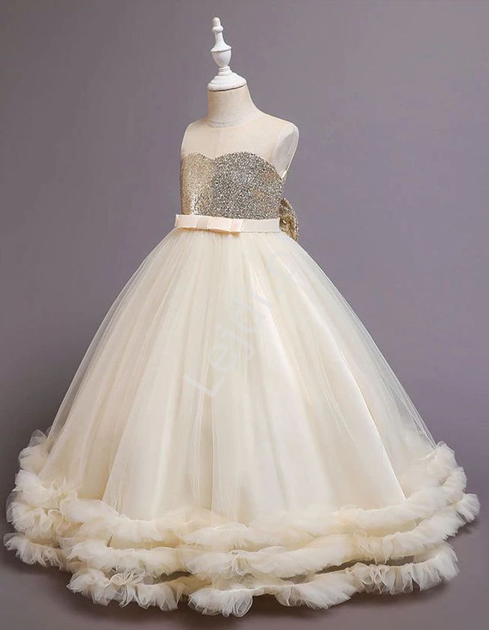 Waniliowa suknia dziecięca na wesele, dla małej druhny, balowa suknia dla dziewczynki