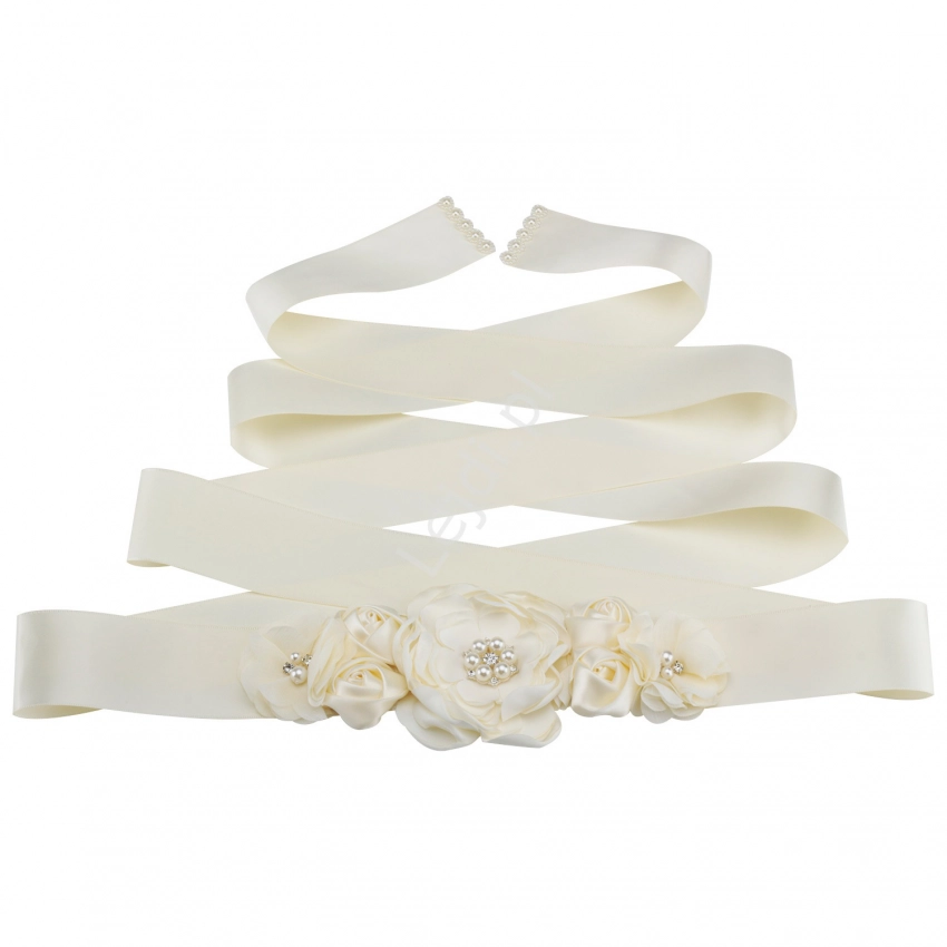 Waniliowy pasek do sukienek zdobiony kwiatami 3D 