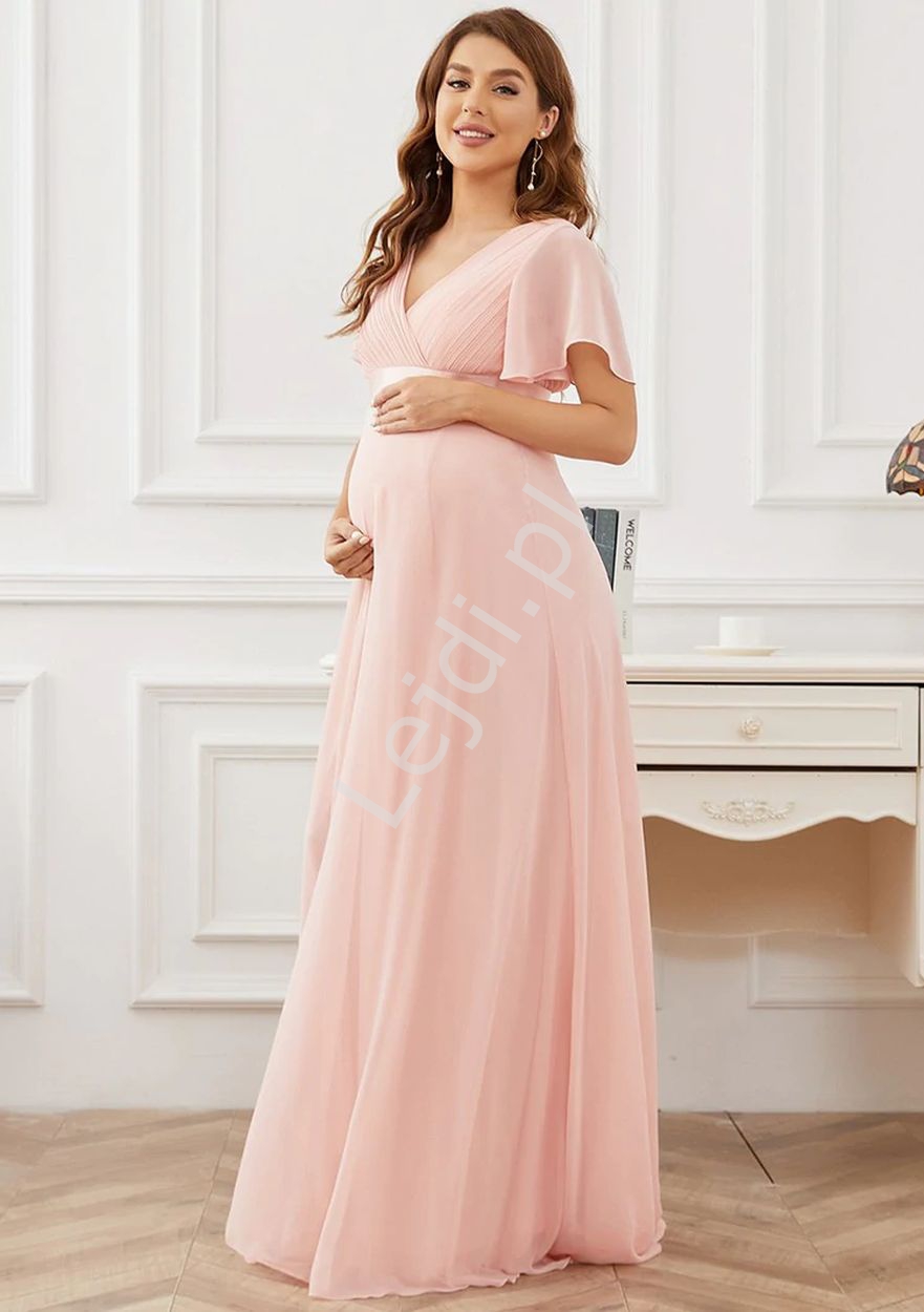 Wieczorowa suknia ciążowa w różowym kolorze, ciążowa sukienkaWieczorowa suknia ciążowa w różowym kol