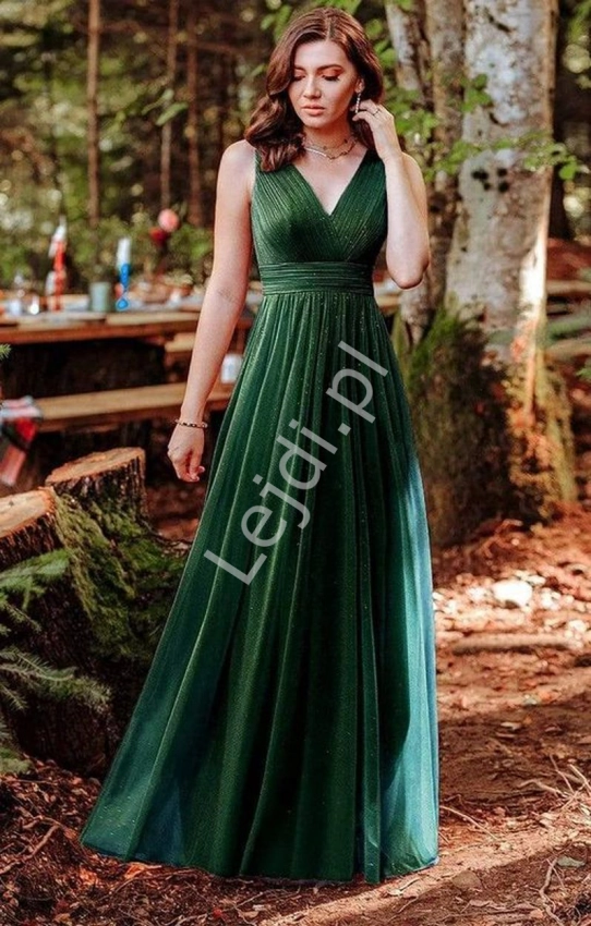 Wieczorowa zielona suknia na wesele , studniówkę z brokatem  7764  r.36 -r.52