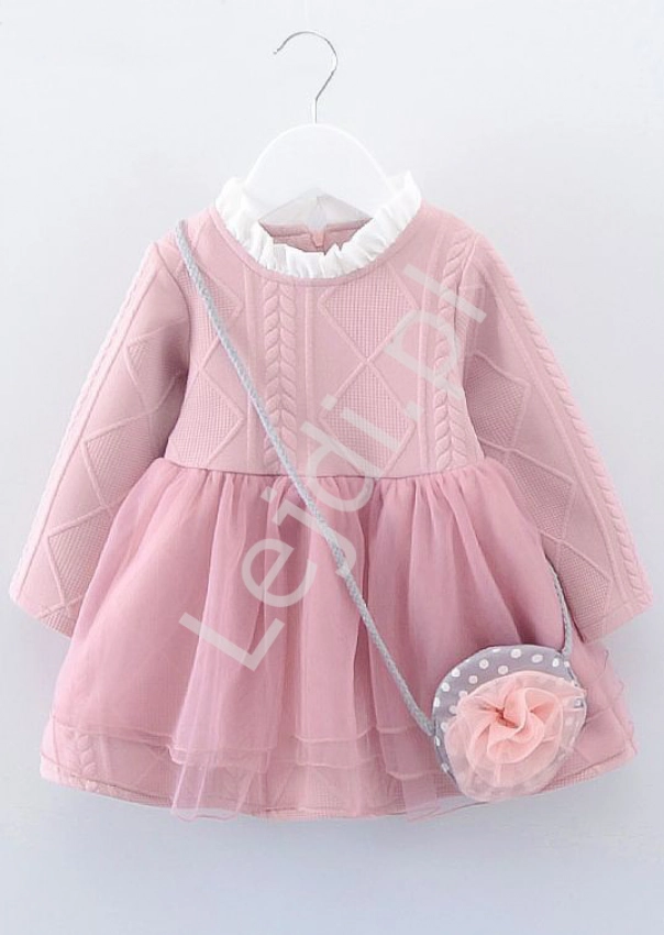 Wizytowa sukienka dla dziewczynki z tiulową spódnicą 939, różowa