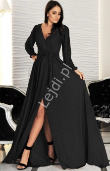 Wyszczuplająca sukienka wieczorowa w czarnym kolorze z brokatem