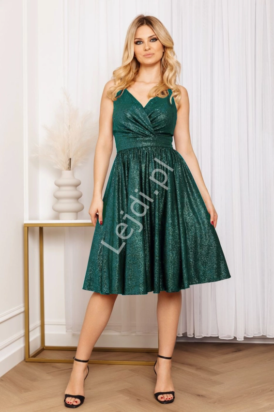 Zielona brokatowa sukienka mini z rozkloszowaną spódnicą, LILY  midi z krynoliną