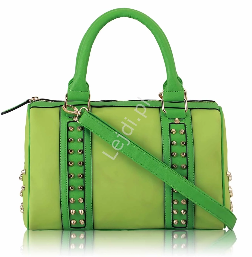 Limonkowo zielona torebka damska z jetami w kolorze złota 7007