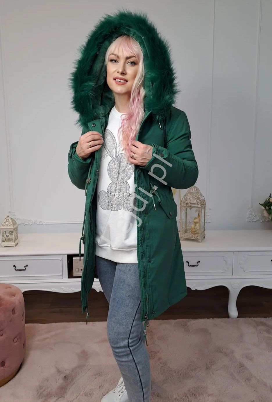 zielony płaszcz damski
