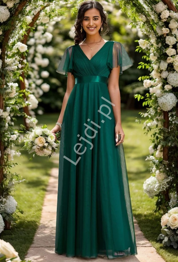 Zielona sukienka wieczorowa na wesele z tiulu  7962 r.34 -r.52
