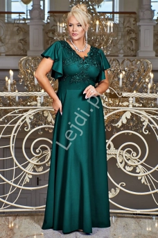 Zielona wyszczuplająca sukienka na wesele, modna sukienka plus size, Laura
