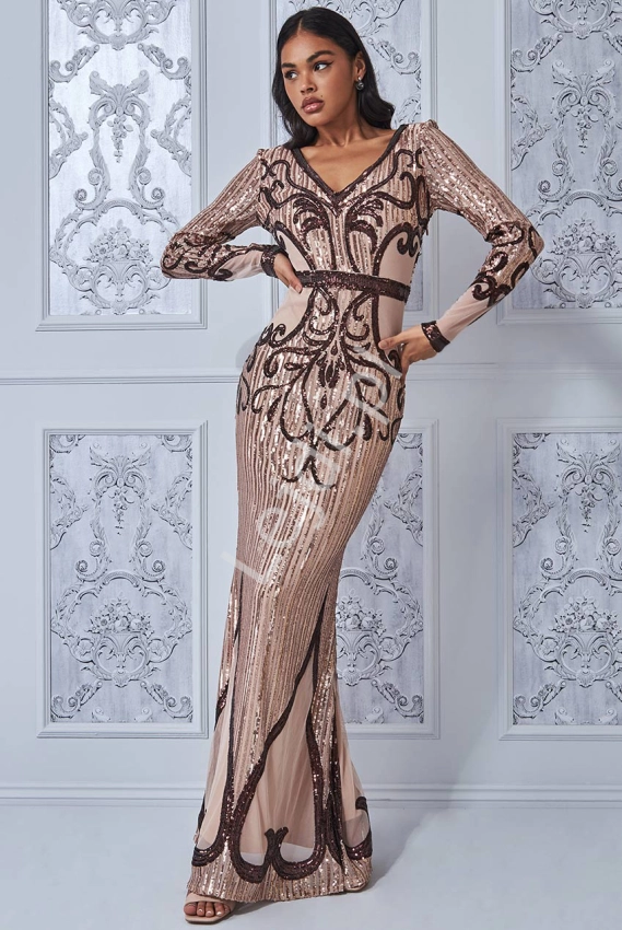 Zjawiskowa sukienka wieczorowa, szampańska cekinowa sukienka na Sylwestra, na wesele, Goddiva 3235