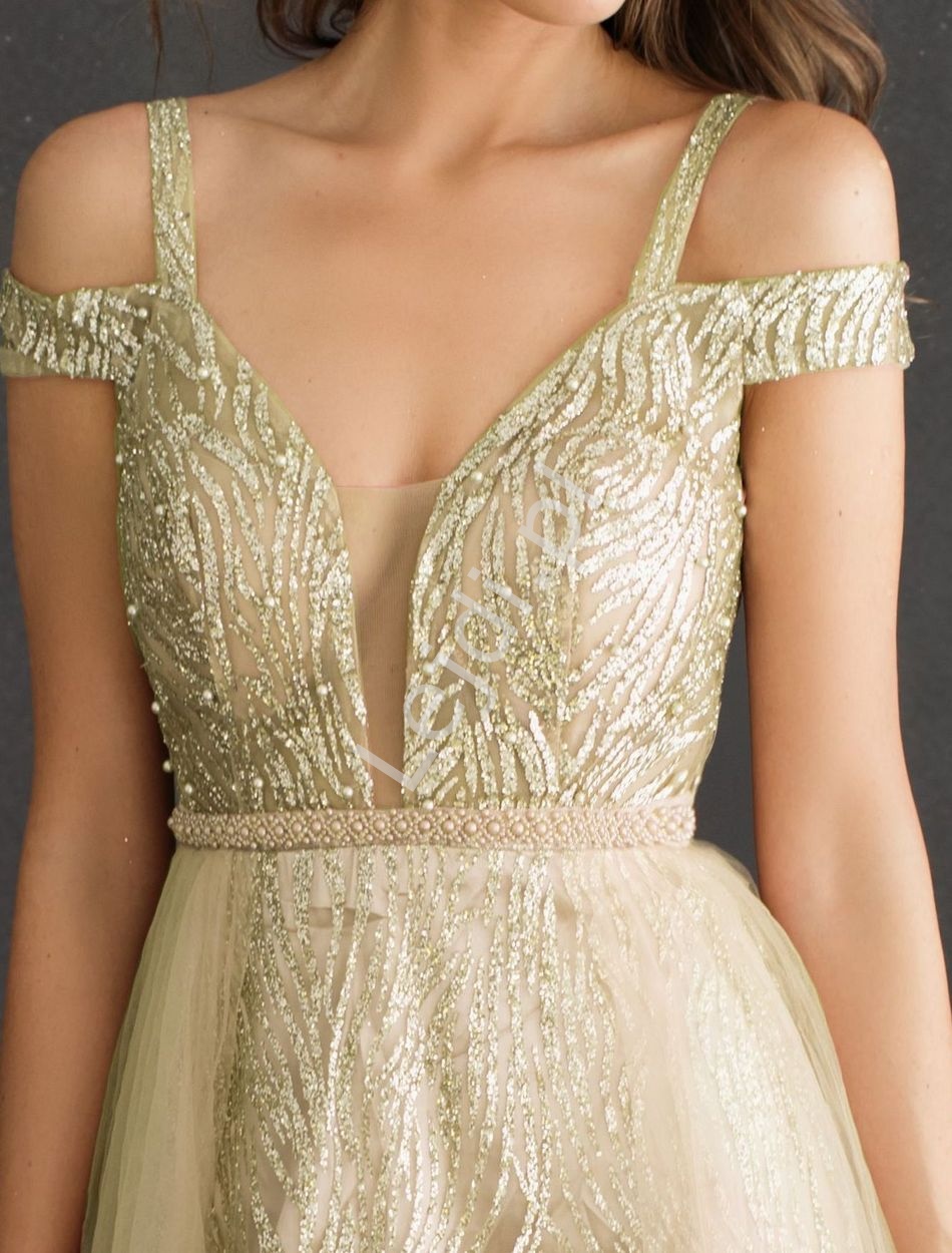 Złota brokatowa suknia wieczorowa 2218