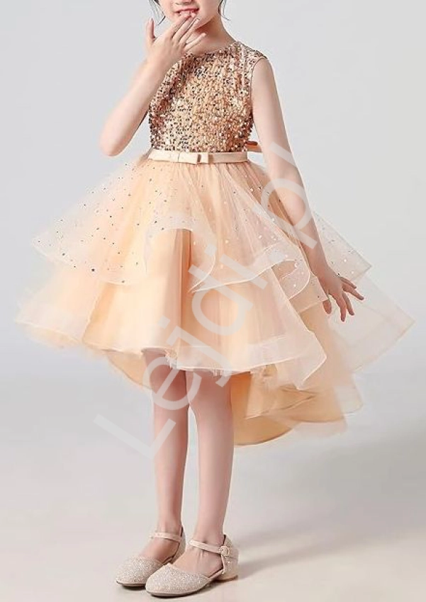 Złota sukienka dla dziewczynki z cekinami, gwiazdkami A88