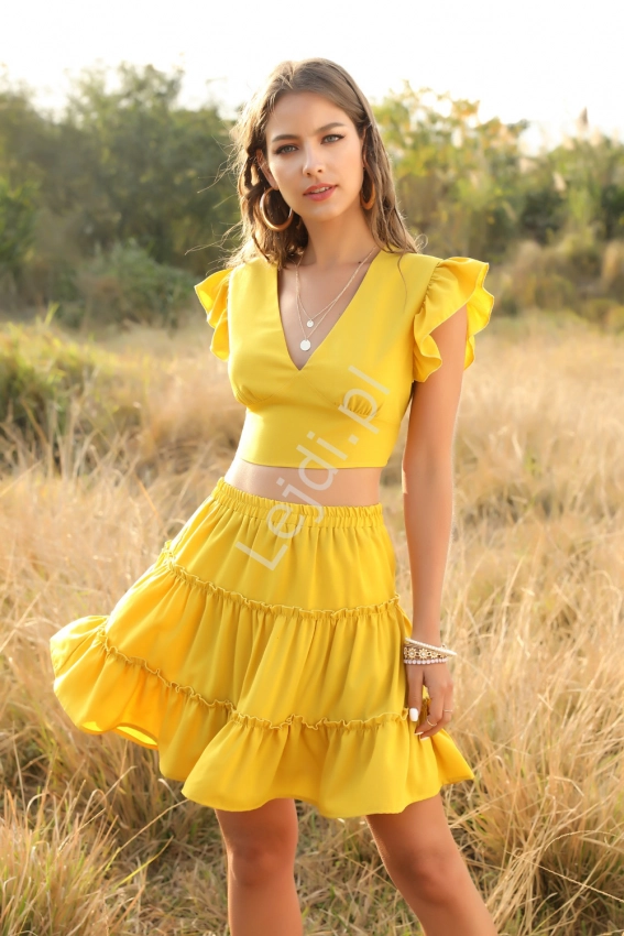 Żółty komplet letni spódnica z bluzeczką 5725