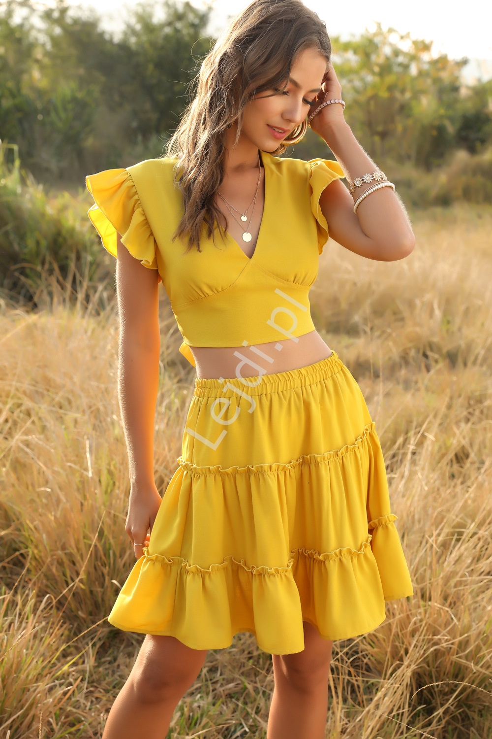 Żółty komplet letni spódnica z bluzeczką
