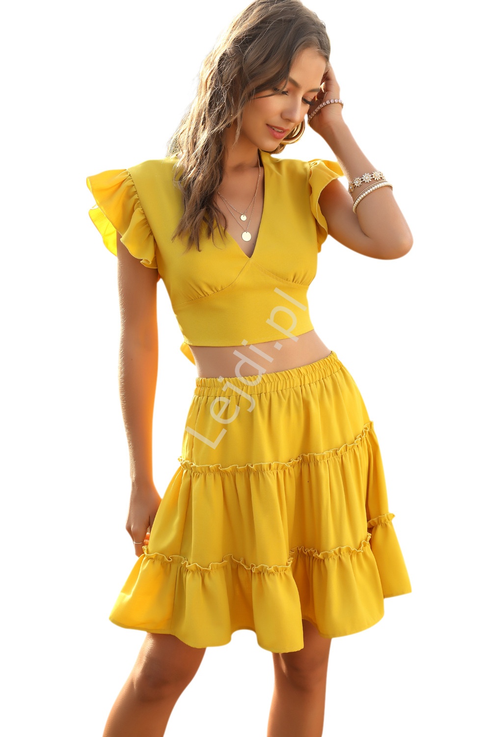 Żółty komplet letni spódnica z bluzeczką